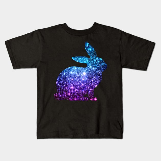 Teal and Purple Ombre Faux Glitter Easter Bunny Kids T-Shirt by Felicity-K
